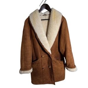 VTG Hide Society Women's L (10) Brown Suede Shearling‎ Sheepskin Fur-Lined Coat